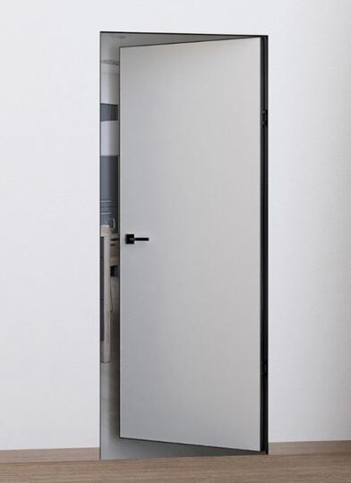 Скрытая дверь Invisible Reverse внутреннего открывания под покраску с черной коромкой тип 1/2 правая